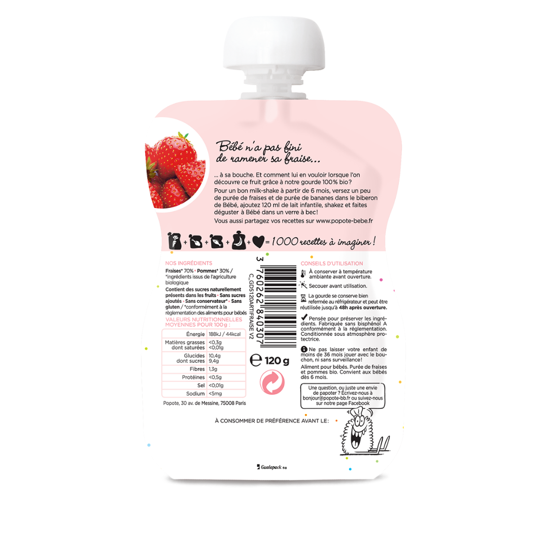 Popote - Gourde Fraise BIO 120 g