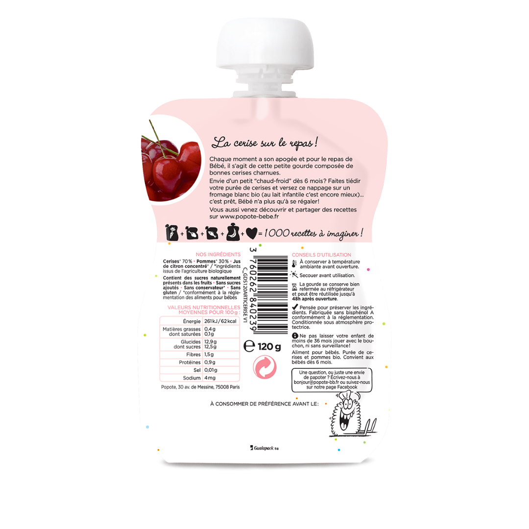 Popote - Gourde Cerise BIO 120 g