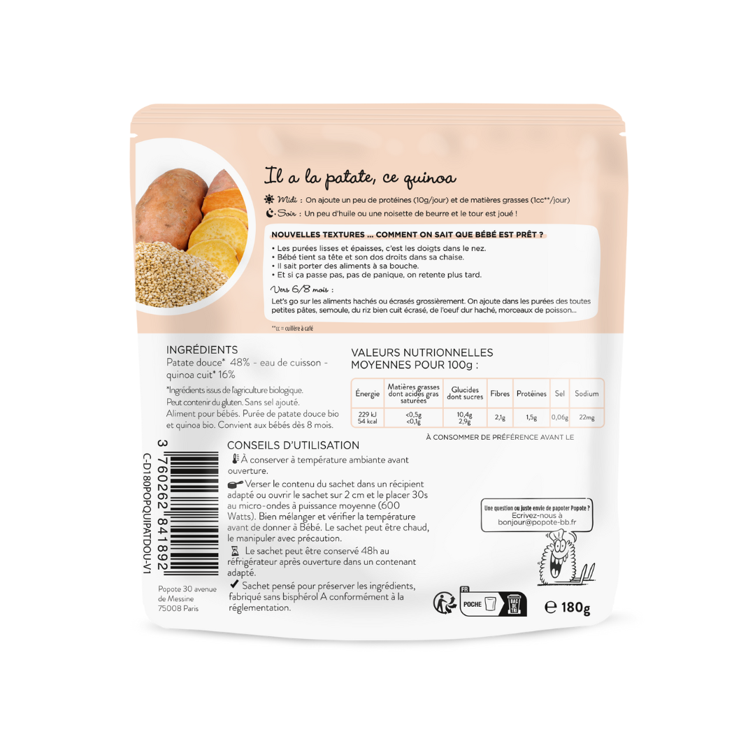 Popote - Les Moulinés Patate Douce &amp; Quinoa BIO 180 g