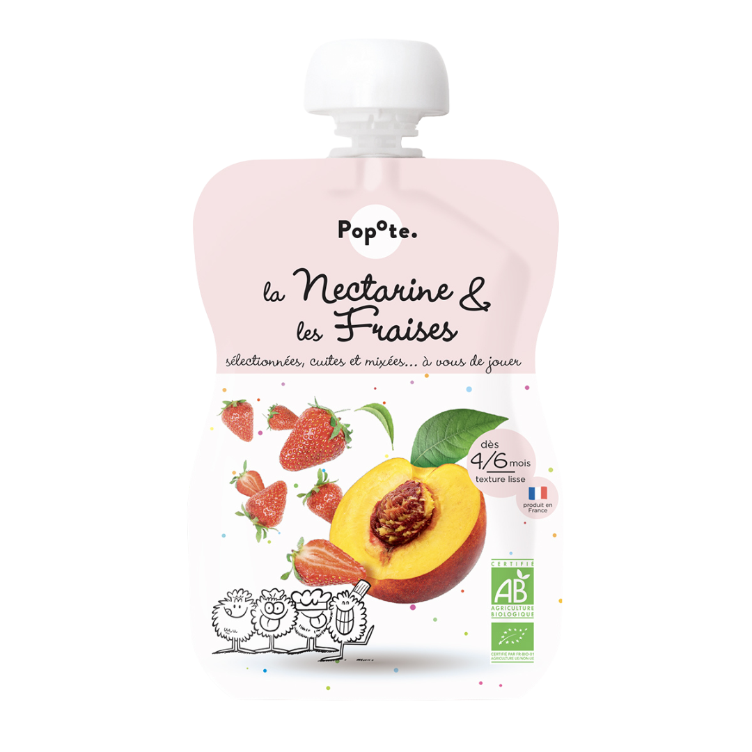 Popote - Gourde Nectarine &amp; Fraise BIO 120 g